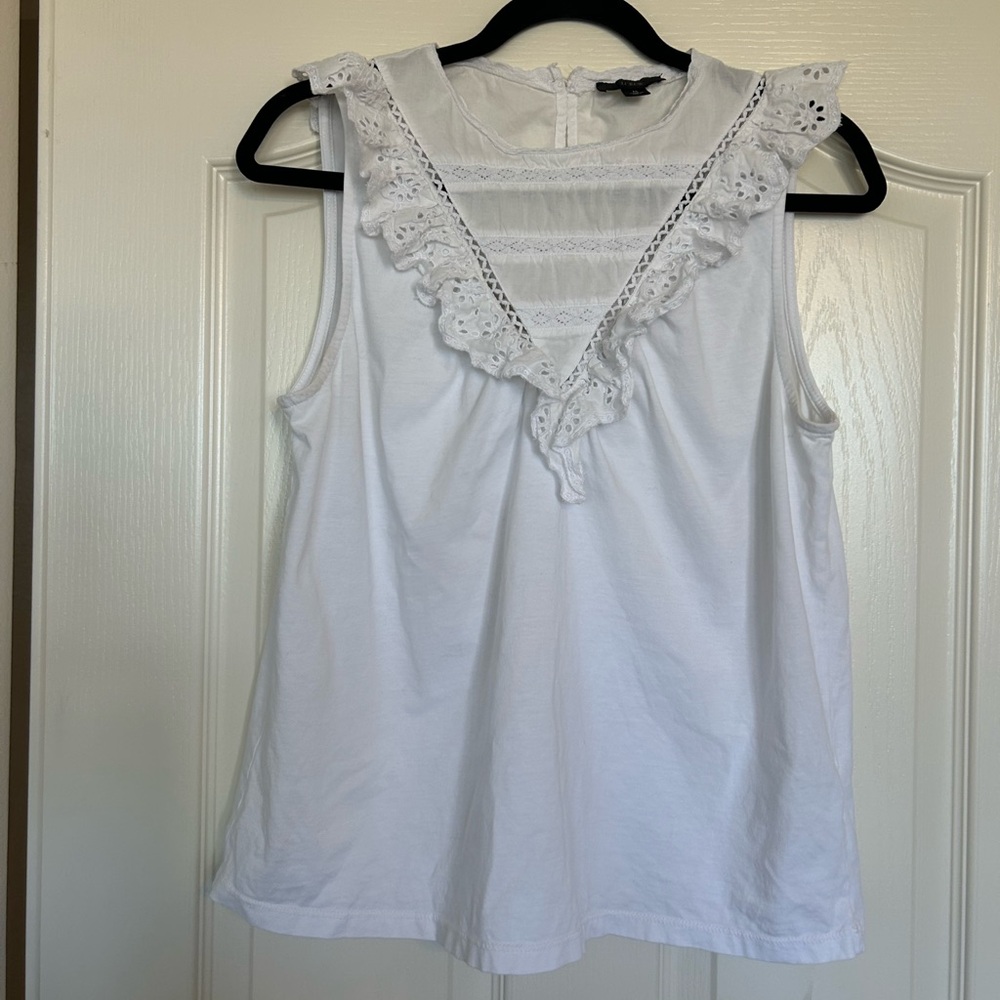 J. Crew White Sleeveless Lace Trim Top